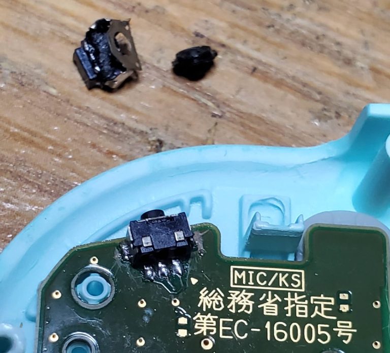 image of nintendo switch joy con, open, with a broken bumper for RB above