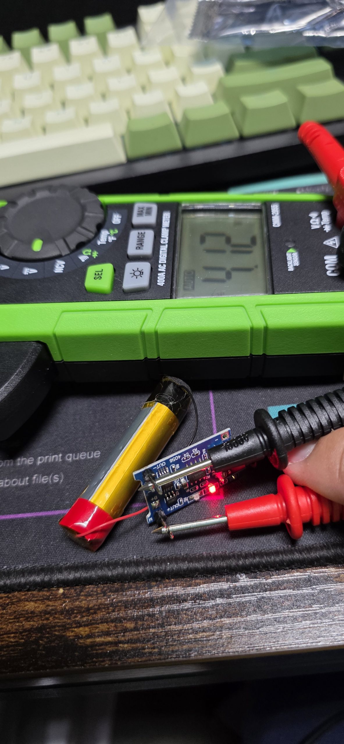 Multimeter verification during the charge cycle.